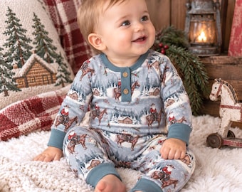 Cowboy Christmas Henley Romper - Bamboo Babywear