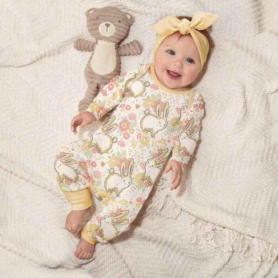 Baby Girl Easter Outfit Yellow Bunnies Romper