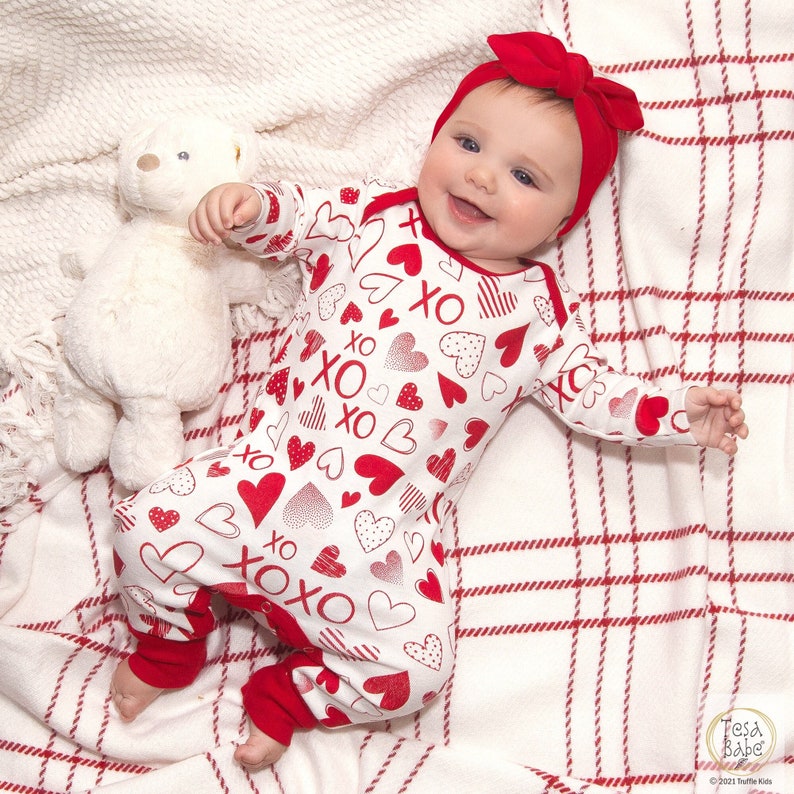 Baby Girl Valentines Outfit, Red Hearts Romper, Newborn Girl Coming Home Outfit, Babygirl Clothes image 1