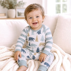 Baby Boy Romper: Woodland Bear Print, Cotton Coming Home Outfit