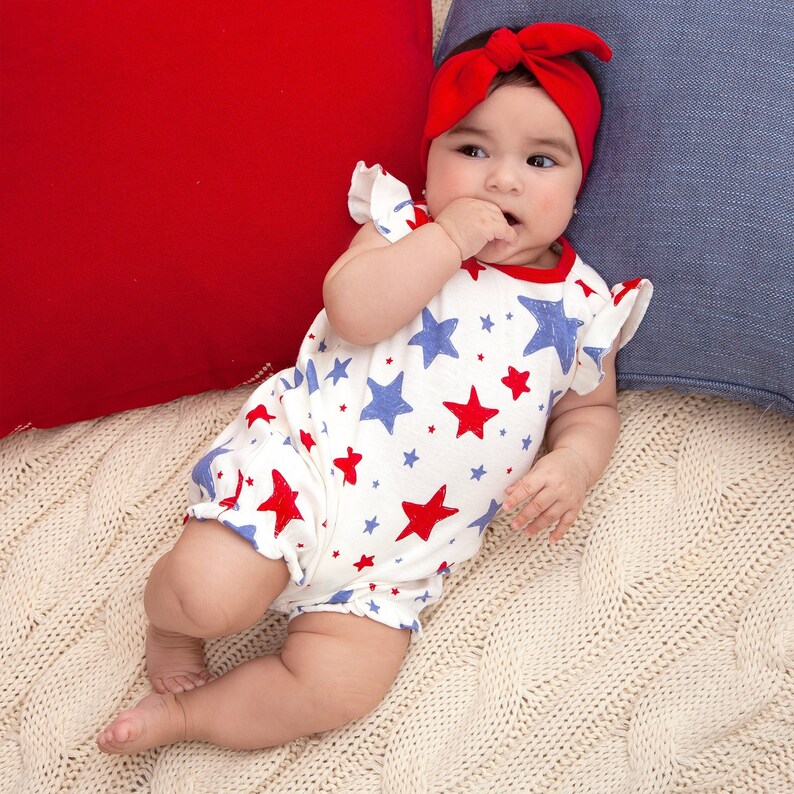 Baby Girl Bubble Romper, 4th of July, Stars & Stripes, Babygirl Clothes, Tesa Babe image 2