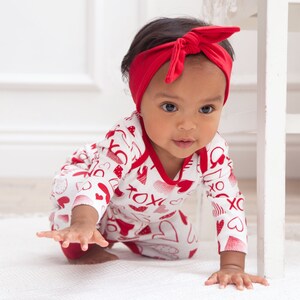 Baby Girl Valentines Outfit, Red Hearts Romper, Newborn Girl Coming Home Outfit, Babygirl Clothes image 3