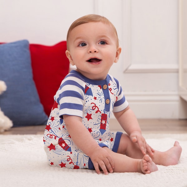 4th of July Birthday Girl Romper Set: Patriotic First Birthday Outfit