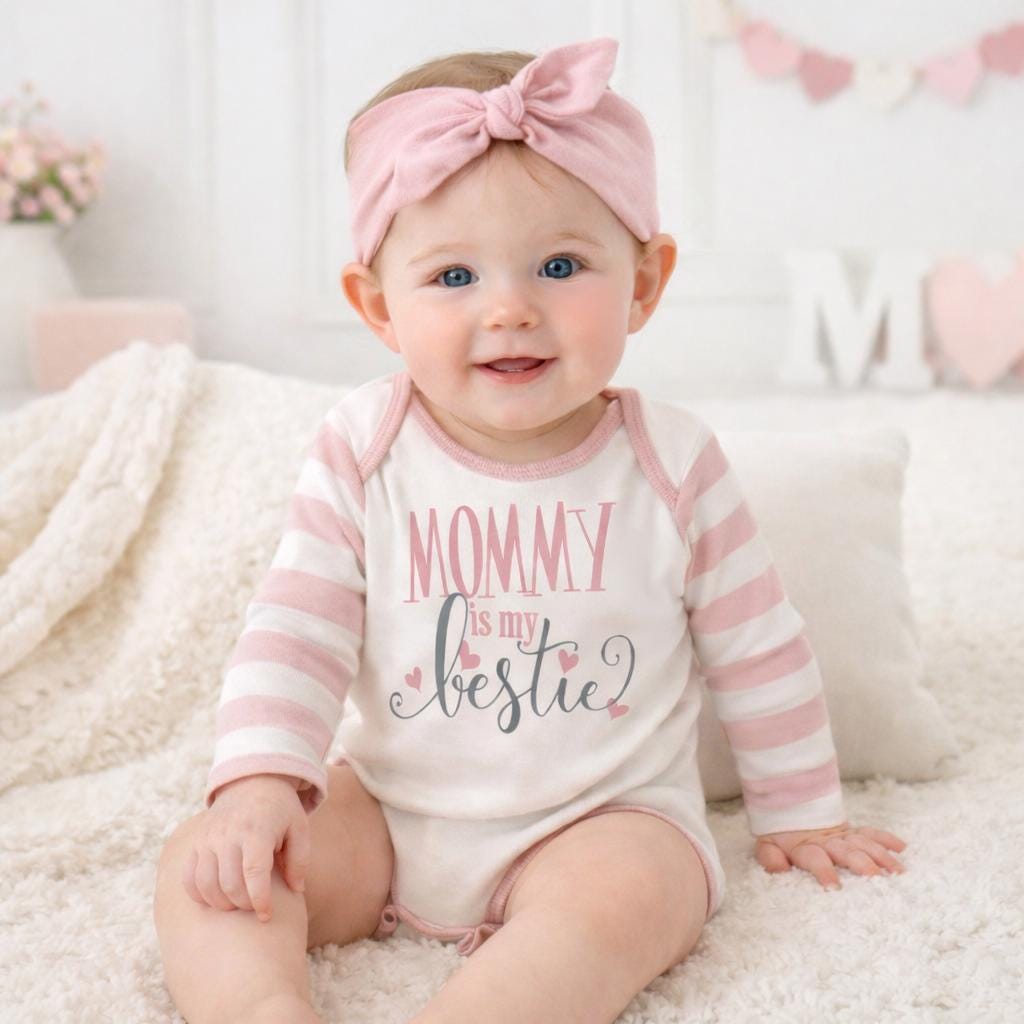 Mommy Is My Bestie Cotton Baby Bodysuit New Mom Gift, Mother's Day Baby Outfit, Infant Girl Bodysuit
