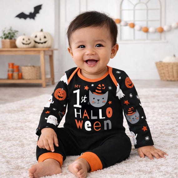 My First Halloween Pagliaccetto Neonato Zucca, Con Fascia, Velluto A Coste, 0-18 Mesi, Costume Strega Fantasma