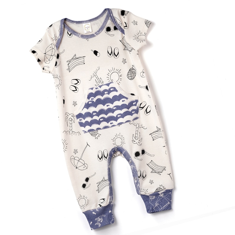 Newborn Boy Summer Outfit Toddler Boy Short Sleeve Clothing Out To Sea Baby Boy Beach Outfits TesaBabe Beach Pocket Romper Baby Romper