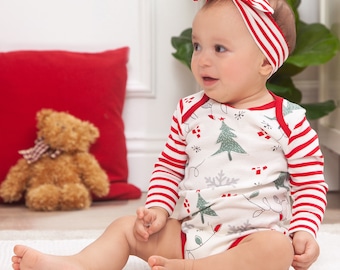 Baby Girl Christmas Bodysuit Set - Cotton Rib 2 Piece Set - Bodysuit & Headband Christmas Gift - Tesa Babe