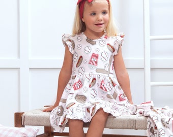 Vestido de béisbol de bambú para bebé y niña pequeña, ropa para niña, cumpleaños de hermana de béisbol