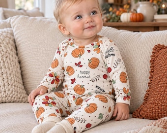 Baby Thanksgiving Romper: Pumpkin Turkey Print, Soft Cotton Outfit