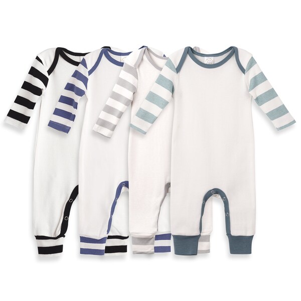 Baby Cotton Playsuits Rompers Bodysuits with Stripe Sleeves for Silkscreen, Embroidery, Embellishment, Blanks, Basics, Print Supplies