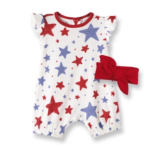 Baby Girl Bubble Romper, 4th of July, Stars & Stripes, Babygirl Clothes, Tesa Babe image 3