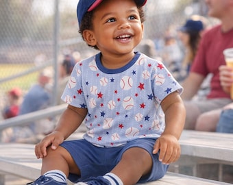 Grand Slam Baseball Bamboo Tee & Cotton Shorts Set for Boys - Tesa Babe
