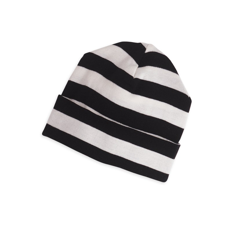 black and white striped baby hat