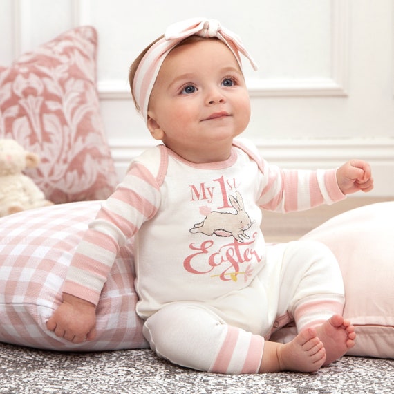 Baby Girl Easter Outfit Cotton Romper With Pink Stripes Romper With  Optional Headband Tesa Babe 