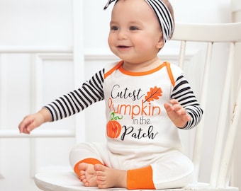 Baby Halloween Outfit - Cutest Pumpkin in the Patch - Romper with Optional Hat or Headband - Cotton