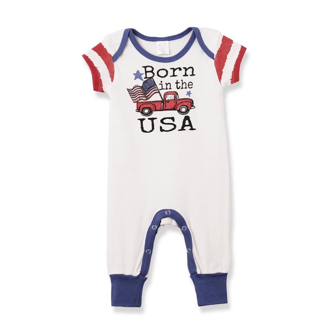 Born in the USA Baby Romper 4th of July Cotton Playsuit Americana Baby