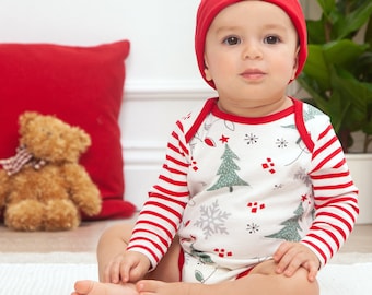 Baby Christmas Bodysuit & Hat Set - 2 Piece Newborn Holiday Gift Set - Cotton - Tesa Babe