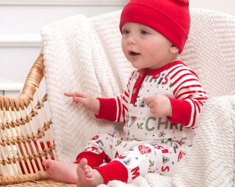 Baby Christmas Henley Romper - Bamboo Blend Fabric with Cotton Trim - Xmas Print - Baby Boy or Girl