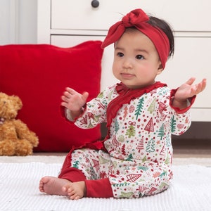 Baby Girl Christmas Romper - Bamboo Blend - Zippered One-Piece - Tesa Babe