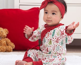 Baby Girl Christmas Romper - Bamboo Blend - Zippered One-Piece - Tesa Babe