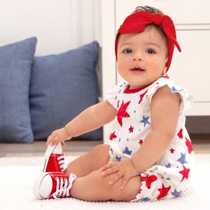 Baby Girl Bubble Romper, 4th of July, Stars & Stripes, Babygirl Clothes, Tesa Babe image 1