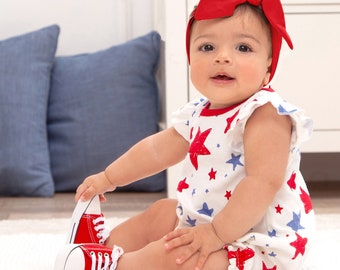 Baby Girl Bubble Romper, 4th of July, Stars & Stripes, Babygirl Clothes, Tesa Babe