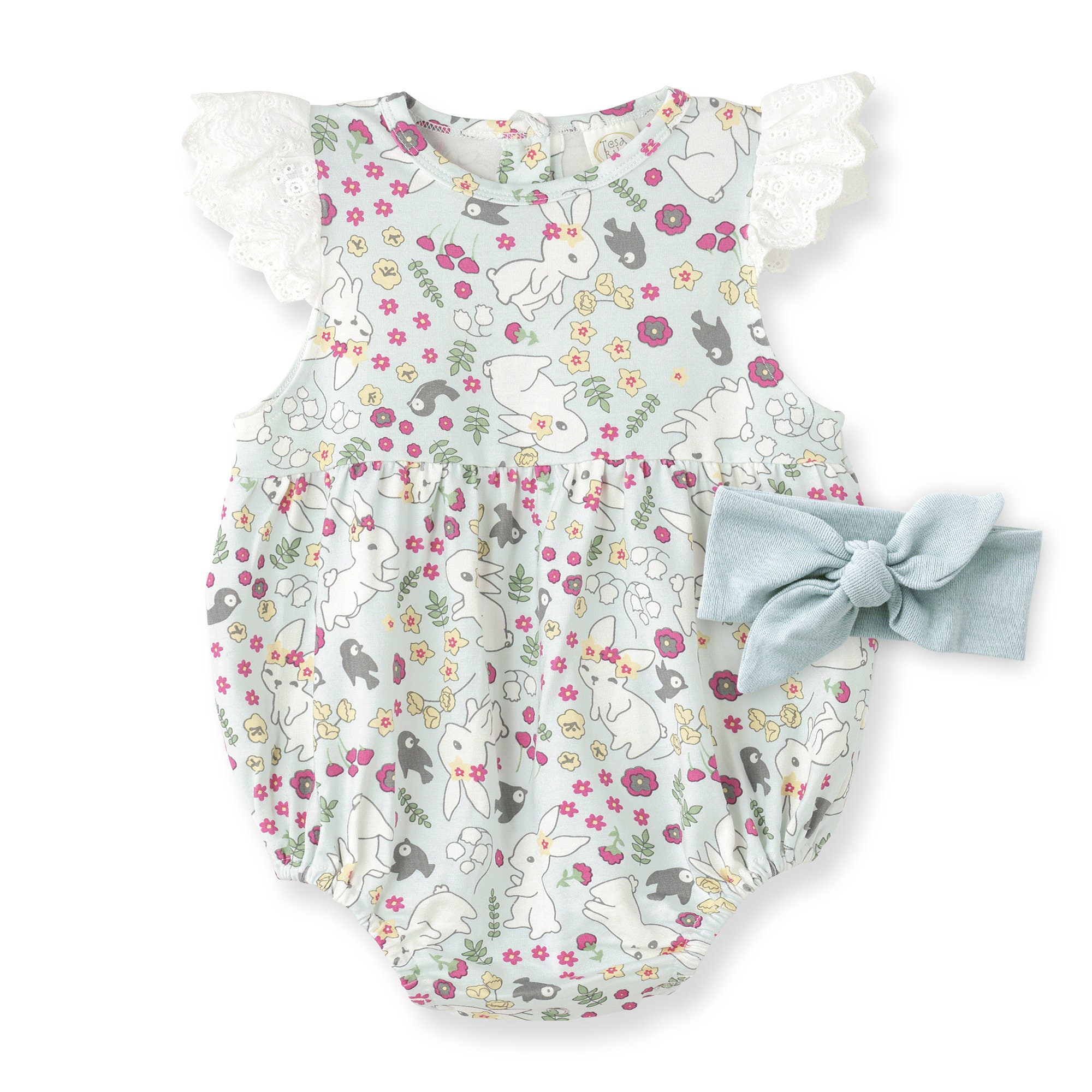 Baby Girl Easter Bodysuit With Lace Flutter Sleeves, Bamboo