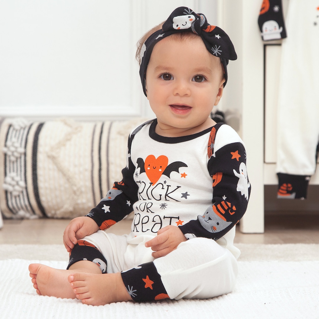 Baby Halloween Outfit Trick or Treat Romper With Optional Headband or Hat Cotton Etsy