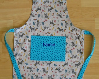 Children's apron / kitchen helper set - Zebras - personalized on request