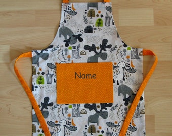 Children's apron / kitchen utensil set - moose - personalized on request