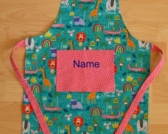 Children's apron / kitchen helper set - safari / green - personalized upon request