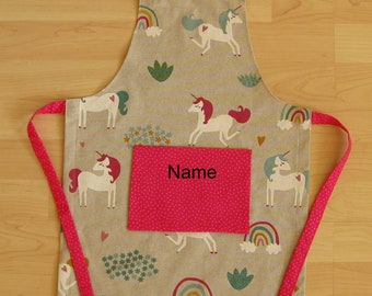 Children's apron / kitchen helper set - unicorn - personalized upon request