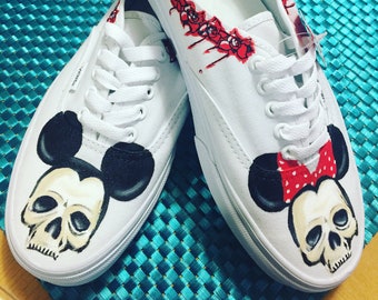 Mickey and Minnie Mouse Skull with Roses Unisex Vans Shoes