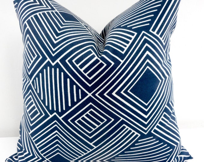 Blue Pillow Cover. Phase Oxford Blue. Indoor Outdoor Pillow Cover