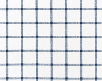 White & Italian denim blue fabric. Aaron Print. Check Fabric  Premier Prints. Slub canvass Fabric by yard. Medium weight. Home decor fabric.