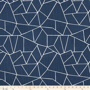 Blue Valance. Italian Denim Cut Glass Print. Slub Canvass. Designer Print Curtain. Choose  your sizes