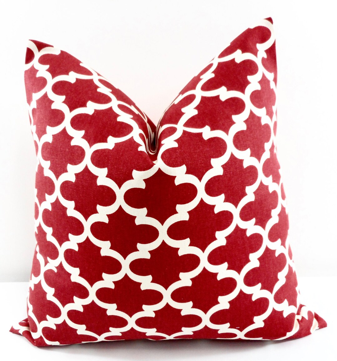 Red Pillow Cover. Fulton Print. Red and off White Sofa Pillow Cover