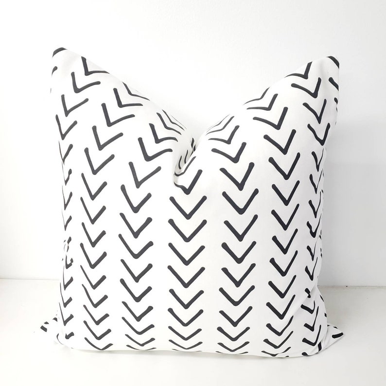 White & Black Pillow Cover. Boho Black Print Pillow Cover. Etsy