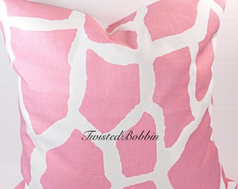 Baby Pink Giraffe Pillow Cover, Handmade Cotton Cushion (16x16)