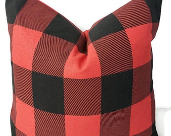 FARMHOUSE DECOR | Buffalo check | Check pillow cover | Black & Red | Sham cover | Christmas Pillow  | Home decor pillow cover | Pillow.