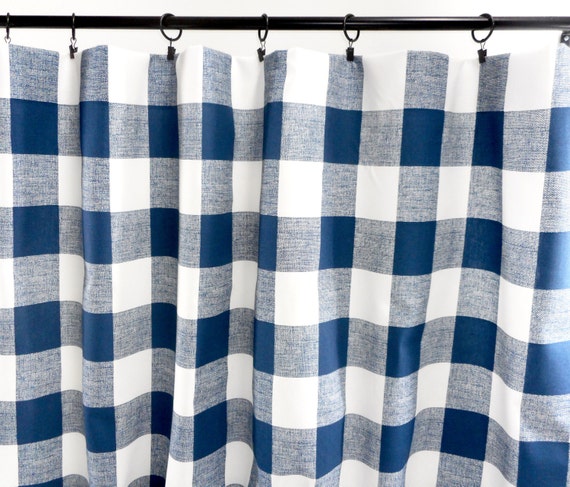 Blue Curtains Navy Blue Checks Curtains County Blue And Etsy