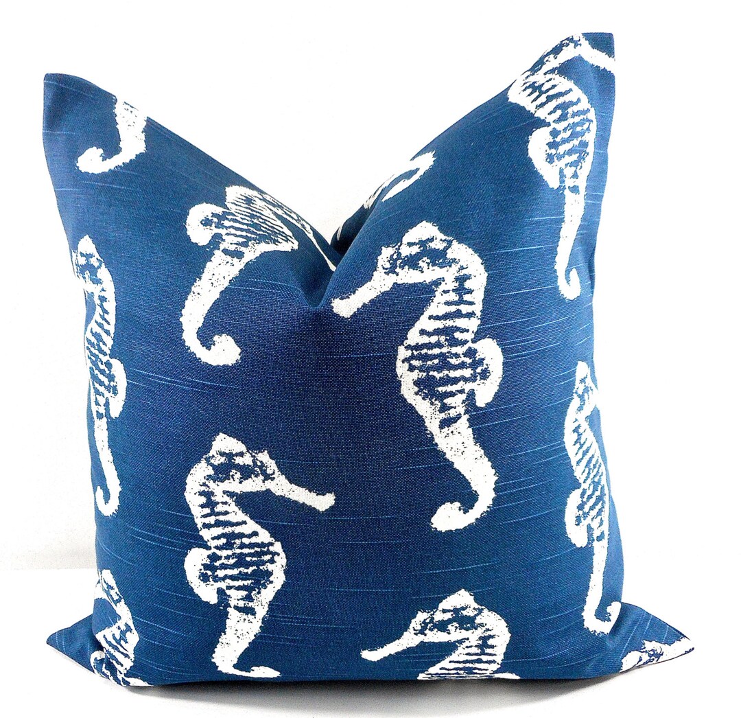 Nautical Pillow Cover Navy Blue Pillow Cover Sea Horse Etsy