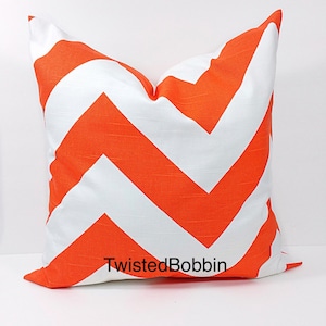 Orange Pillow cover. 26x26 Pillow Cover. Tangelo and white pillow cover. Chevron.Designer pillow. Orange cushion cover. Farmhouse Pillow.