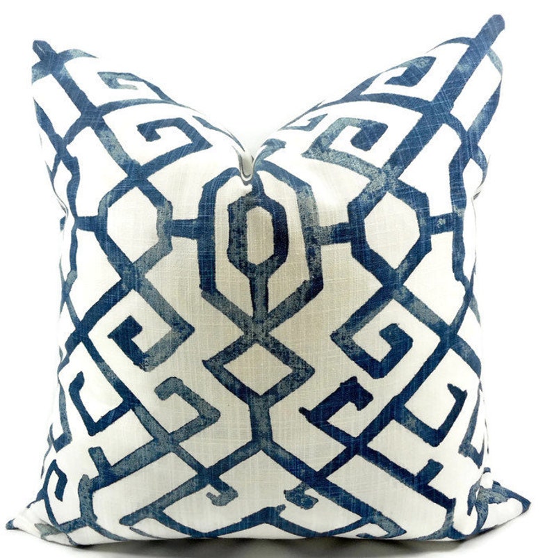 Blue & white Pillow cover. Jing Regal Blue Print Pillow cover. Country Style, Cotton. Farmhouse pillow cover, Cushion cover, image 1