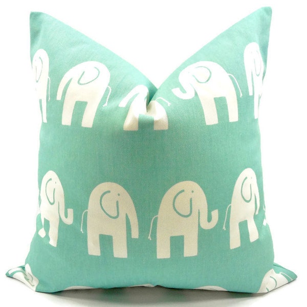 Canal  Blue Pillow cover. Ele Canal twill  Sham cover. Elephant print. Euro Cover. Cotton. Select size.