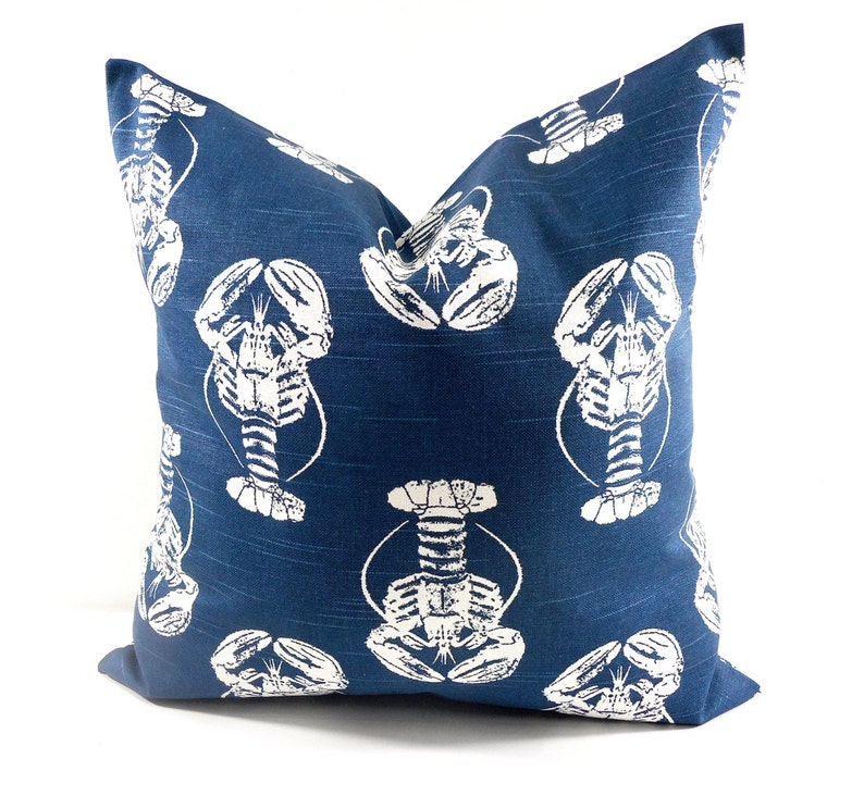 Navy Blue Pillow Cover. Beach Pillow Cover. Lobster Print. Etsy