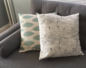 FARMHOUSE PILLOW COVER.Map Pillow cover. Decorative Pillow. Map sham cover. Natural and grey. Sham Pillow Cover Sham Pillow case.