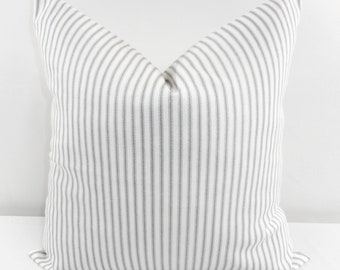 Ticking Stripe Pillow, Farmhouse Pillow Covers, Gray Ticking Pillow Covers, Farmhouse Decor