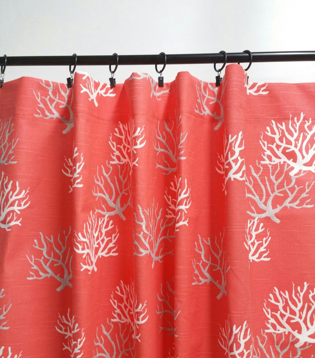 Coral Curtain. 2 Panel Curtain. Coral. Window Treatment.set of Two.coral Curtain.cotton.unlined