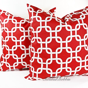Christmas Pillow.Red chain link, red & white Cushion  Covers, Pillow Case, cotton set of two, Christmas Pillow.Christmas Pillow. Farmhouse.